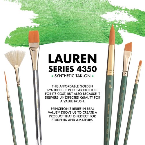 Princeton Artist Brush Co. Lauren Series 4350 - Short Handled Filbert Size 6 - Single Golden Synthetic Paintbrush for Watercolor and Acrylic Painting