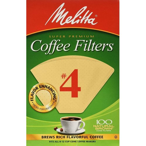 Melitta 4 Cone Coffee Filters, Unbleached Natural Brown, 100 Total Filters Count - Packaging May Vary