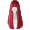 7JHH WIGS Red Wigs with Bangs Burgundy red Synthetic Long Straight Wig for Women Party and Cosplay Bright Red Wig Coloful(23" Red Wine)