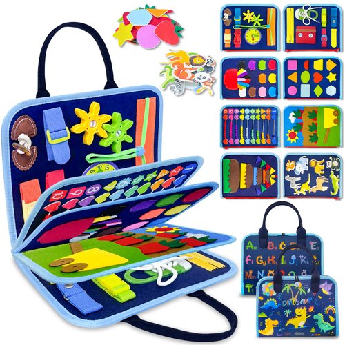 Exorany Busy Board Montessori Toys for 1 2 3 4 Year Old Boy Birthday Gifts, Toddler Boy Toys Age 1-2, 2-4, Busy Book Sensory Toys for Toddlers 1-3, Learning Educational Activities Travel Toy