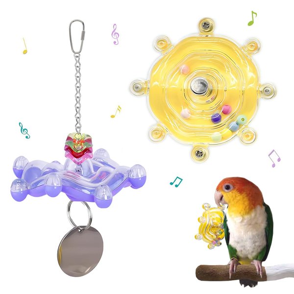 Bird Cage Toys Parakeet, Colorful Interactive Spinner Rattle Parrot Toy, Wall Hanging Small Bird Chewing Toy, Bird Nest Enrichment Toy Accessories for African Grey, Macaws, Budgerigar, Cockatiel(2pcs)