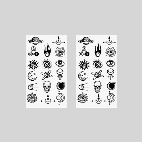 Oottati 2 Sheets Small Tiny Temporary Tattoo Stickers Finger Alien Skull Eye Moon Totem