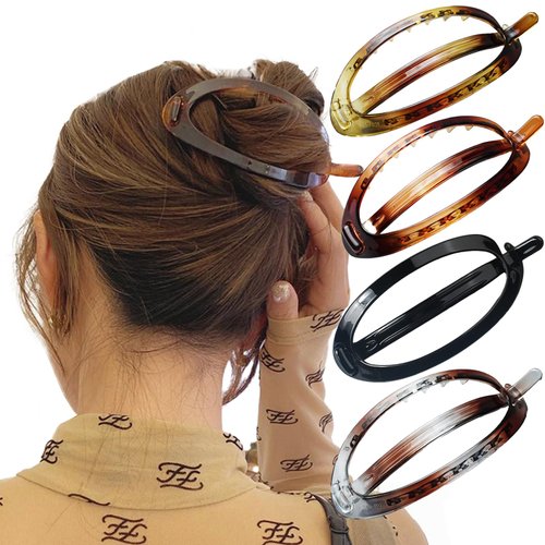LONEEDY 4 Pcs Plastic Hair Clips,Matte Hair Claw Clips Hair Barrettes for Women and Girls No Metal Hair Accessories,Non-slip Tortoise Clip Easy Styling of Thick and Long Hair (Black+Gray+Green+Brown)