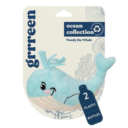 GRRREEN Stuffed Animal Cat Toy | Ocean Collection | Whale Kicker Toy for Indoor Cats | Cute Interactive Plush Toys for Swatting and Playing| Made of Eco-Friendly Materials - Go Green!