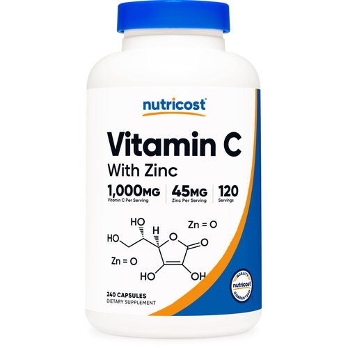 Nutricost Vitamin C with Zinc Supplement Capsules, 120 Servings - 1000mg Vitamin C, 45mg Zinc, Non-GMO, Gluten Free