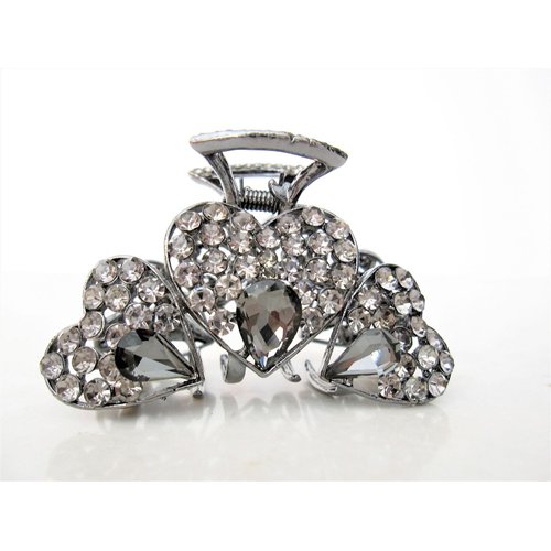 Generic Medium smoke gray crystal metal heart hair claw clip bridal clip