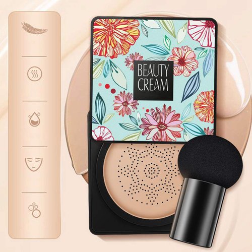 Lovelycat Mushroom Head Air Cushion BB Cream Even Skin Tone Makeup Base PrimerConcealer Lasting Nude Makeup Moisturizing Brightening Pigment CC Liquid Foundation (A-natural)