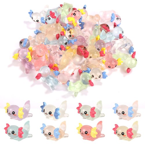 32pcs Mini Resin Axolotl Miniature Figurine, Glow in The Dark Tiny Animal Figurines Small Luminous Axolotl Ornament Charm for Garden Landscape DIY Craft Dollhouse Potted Plants Decorations