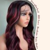 beauty proya Ombre Red Highlights Synthetic Lace Front Wigs 26 Inch Long Loose Wave Heat Resistant Hair Wig Glueless Synthetic HD Lace Wigs for Black Women