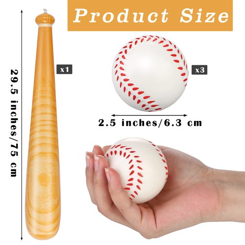 durony 4 Pieces Inflatable Baseball Set Include 3 Pieces 2.5 Inch Soft PU Foam Baseball 1 Piece 29.5 Inch Baseball Bat Sports Party Favors Baseball Toys for Pool Beach Sports Game Birthday Party