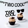 Set of 25 LaVenty Two Cool Banner Black Glittery Two Cool Cupcake Topper Sunglasses Party Supplies Decoration