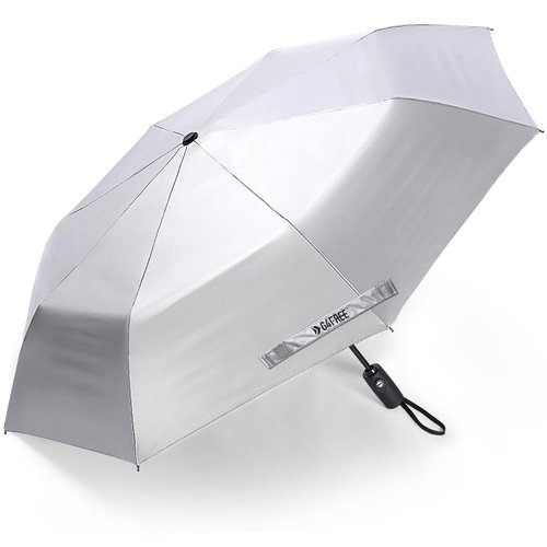 G4Free UPF 50+ UV Protection Travel Umbrella 46 Inch Windproof Silver Coating Sun Blocking Umbrella (Black)