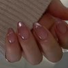 Hkanlre Medium Press on Nails Nude Gradient Shiny Fake Nails Tips Full Cover False Pink Nails for Women and Girls 24PCS
