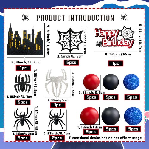 48Pcs Superhero Birthday Cake Decoration Superhero Party Favors Cupcake Cake Decoration Spider Cake Decoration