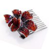 Medium Decorative Hair Comb Rhinestone Crystal Rose Simulated Pearl Bridal Hair Comb, Red