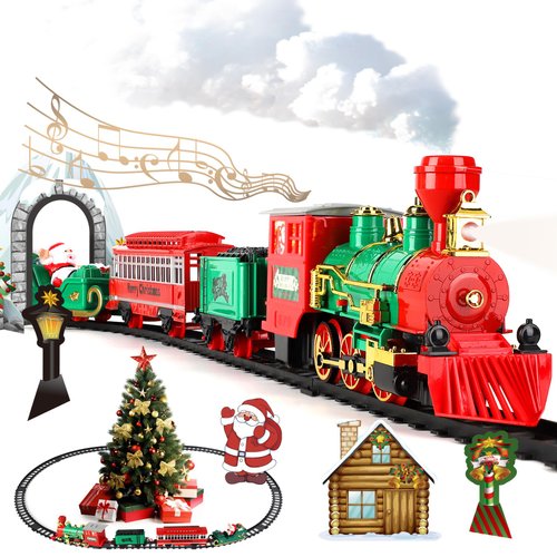 Train Set Kids Electric Train Set, Toy Train with Smoke, Light and Sounds, Christmas Train Set Model Train Toy for Ages 3 4 5 6 7 8+ Years Old Boys Gifts, Green