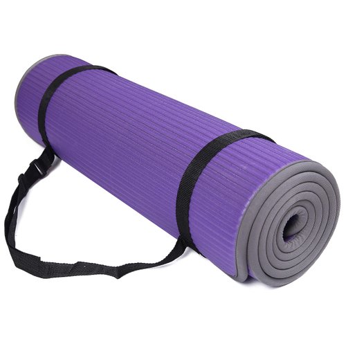 Signature Fitness All-Purpose 2/5-Inch (10mm) Extra Thick High Density Anti-Slip Exercise Pilates Yoga Mat with Carrying Strap Purple