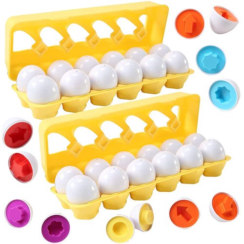 Dimple 2 Sets of Dimple Fun Egg Matching Toy (Total 24 Eggs Toddler STEM Easter Eggs Toys, Shape Recognition Toys for Kids, Educational Color Shapes Sorting Egg Puzzle Set for Kids