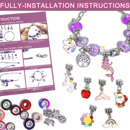 Redtwo 200 Pcs Charm Bracelet Making Kit, Friendship Jewelry Making Supplies Unicorn/Mermaid/Birthday Gifts Toys for Teen Girls Age 4 5 6 7 8 9 10 12 Year Old, Arts Crafts for Kids Ages 8-12
