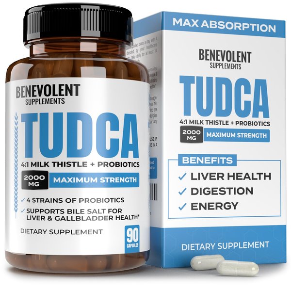 2000mg TUDCA Bile Salts Supplement Complex | Supports Liver Detox & Cleanse, Gallbladder, Gut & Kidney Health | 4:1 Milk Thistle + Probiotics for Max Absorption| USA Made | 90 Non-GMO V Capsules