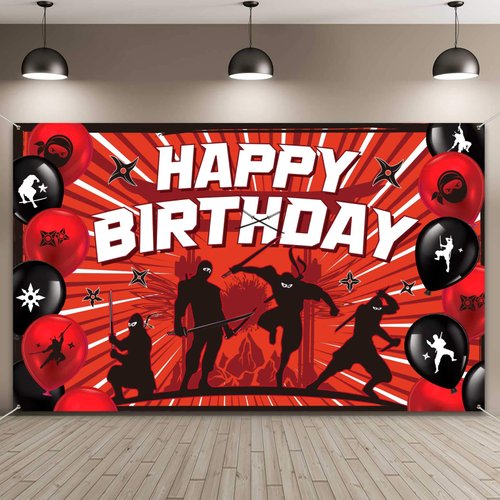 Tatuo Ninja Birthday Party Supplies Ninja Backdrop Ninja Party Favors Ninja Birthday Banner Multicolor, 70.8 x 43.3 Inch, Includes White Long Rope