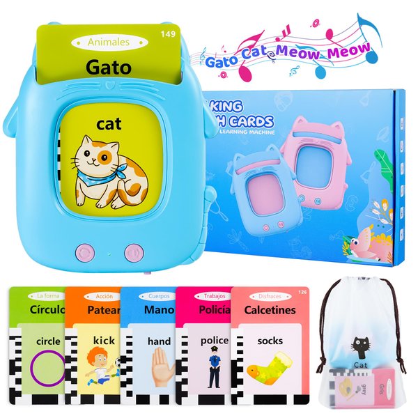 Toddler Toys Bilingual Spanish and English Talking Flash Cards for 3 4 5 6 Year Old Boy Girl Birthday Gift, Montessori Educational Learning Toys for Toddlers 3-6, Sensory Toys for Kids with Autism