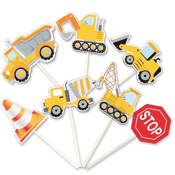 ALISSAR 35-Pack Construction Cupcake Toppers Picks, Dump Truck Excavator Tractor Party Cake Toppers for Kids Birthday Baby Shower Party Decorations Supplies.