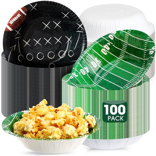 Ziliny 100 Pcs 16 oz Football Paper Bowls Disposable Football Bowls Football Party Snack Bowls Football Party Supplies Football Dessert Bowls for Game Day Hot Cold Soup Salad Home Decor