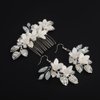 Rumtock Opal Crystal Silver Leaves White Flower Hair Comb Earrings Set for Women Wedding Bridal Handmade Jewelry Set