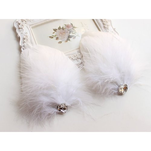 2PCS Girls Heart-shaped Feather Hair Clip Headpiece Party Hairpins Hair Barrettes Hair Accessory Bridal Wedding Feather Fascinator (White)