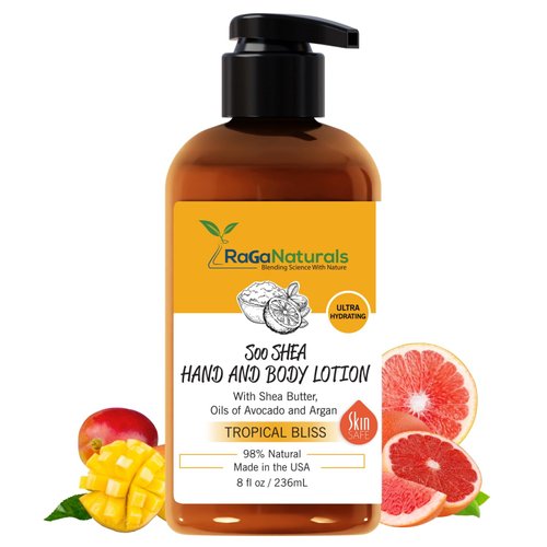 RaGaNaturals Mango Shea Butter Tropical Bliss Lotion with Argan, Vitamin E, and Avocado Oil - Refreshing, Hydrating and Nourishing 8 Fl Oz Moisturizer