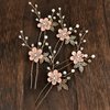 Bridal Hair Combs, 5PCS Wedding Hair Pins Set Crystal Flower Hair Clips Bride Bridesmaid Hair Sides Comb Rhinestone Barrettes, Pearl Flower Hair Pins Hair Accessories for Women Girls (Pink)