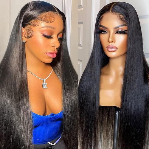 CLIONE Synthetic Lace Front Wig 13X4X1 HD Lace Front Wigs Pre-Plucked Long Straight Black Glueless Wigs for Black Women 24 Inch T Part Synthetic Wig Ready to Wear Wigs Beginner Friendly 2#