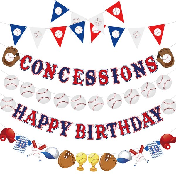 Set of 5 Baseball Birthday Banner Baseball Party Decorations Baseball Theme Birthday Supplies Baseball Pennant Bunting Garlands for Kids Boys Adult Teen
