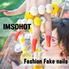 IMSOHOT Square Press on Nails Short White French Fake Nails Nude Pearlescent Full Cover Acrylic False Nails Glitter Glue on Nails Glossy Squoval Nails 24Pcs