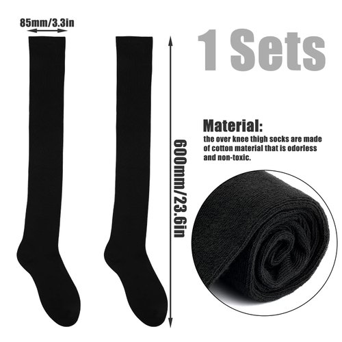 KINBOM 1 Pair Thigh High Socks, Cotton Soft Knee High Long Stockings Women Leg Warmers for Wednesday Christmas Cosplay
