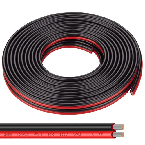 Shirbly 10 Gauge Wire 20FT Tinned Copper Wire-2 Conductor Parallel Wire Insulated Stranded Wire for Solar Panel Car Audio Automotive, Low Voltage Electrical Wire for LED Lighting (10AWG 20FT)