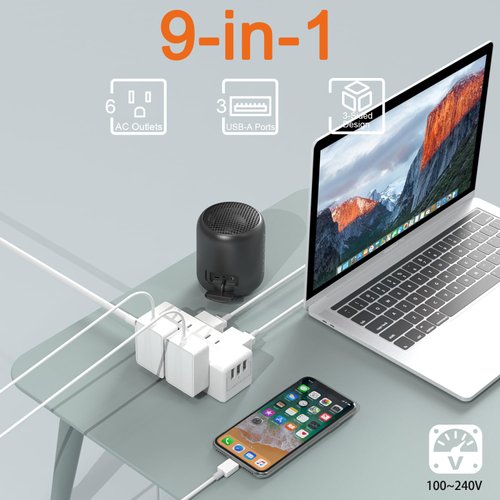 European Travel Plug Adapter with USB, WRXDMC Adapters for Travel Europe, US to Europe International Power Adapter Travel Essentials with 6 Outlets 3 USB for EU Spain France Germany Iceland Greece