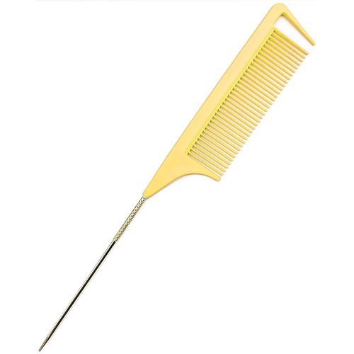 LLTGMV 9.3'' Rat Tail Comb for Hair Stylist, Parting Comb for Braiding hair, Rattail Comb with Metal Stainless Steel Pintail for Sectioning, Teasing and Styling (Color: Mustard Yellow)