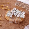 Foyte Crystal Wedding Hair Comb Leaf Bride Headpiece Silver Rhinestone Opal Hair Piece Bridal Side Hair Accessories for Women