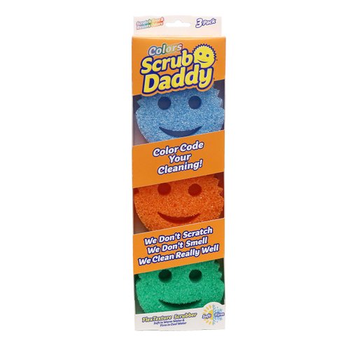 Scrub Daddy Color Sponge - Scratch-Free Multipurpose Dish Sponge Color Variety Pack - BPA Free & Made with Polymer Foam - Stain & Odor Resistant Kitchen Sponge (3 Count)