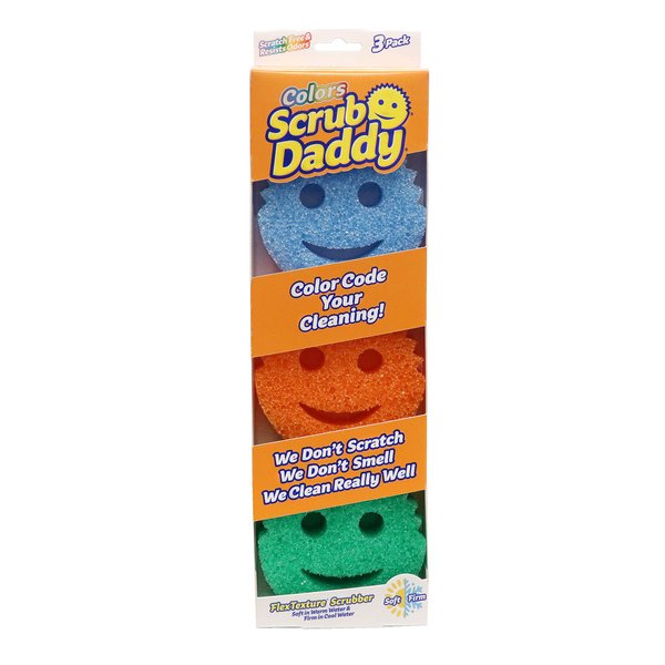 Scrub Daddy Color Sponge - Scratch-Free Multipurpose Dish Sponge Color Variety Pack - BPA Free & Made with Polymer Foam - Stain & Odor Resistant Kitchen Sponge (3 Count)