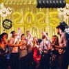 Happy New Year Party Supplies 2025 - Banner, Hats, Glasses, Fringe Curtains and Foil Balloon, , Swirls, Confetti, New Years Eve Black and Gold Party Decoration Decor Kit