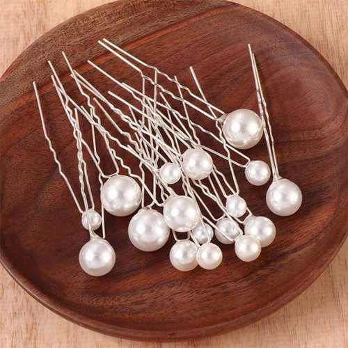 hhdatc 32 Pieces Wedding Pearl Hair Pins Accessories, Bridal Pearl Rhinestone U Shape Barrette for Bride Bridesmaid Women Girls (Silver)
