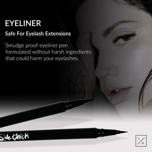 Lash Affair Black Liquid Eyeliner Fine Felt Tip Liner Pen, Eyelashes and Lash Extensions Safe, Cat Eye Makeup, Smudge Proof, Long Lasting, Cruelty-Free, Side Chick