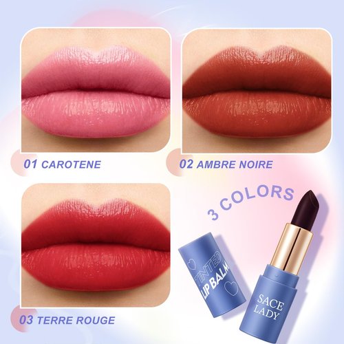 SACE LADY Tinted Lip Balm Set, Hydrating Natural Lip Moisturizer for Dry Cracked Lips, Long Lasting Color Changing Lipstick for Women 3 Shades