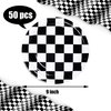 50 Packs Racing Car Paper Plates 9" Black and White Disposable Plates Checkered Flag Party Plates Round Dessert Dinner Paper Plate for Race Car Party Supplies Kids Birthday Tableware