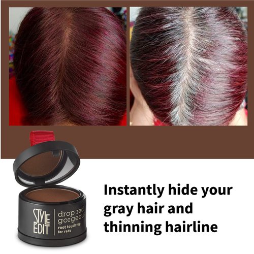 Red Root Touch Up Powder by Style Edit | Root Cover Up Hair Color for Gray Hair Coverage | Root Concealer for Dark Red Hair | Mineral Infused Hairline Powder | Free Brush Included – Mini Hair Brush