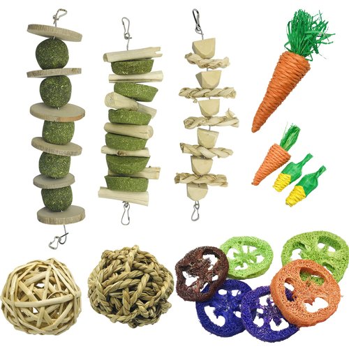 Allazone Rabbit Chew Toys, Bunny Chew Toys Small Animal Chew Toys, Grass Cake Loofah Carrot Toy, Natural Materials by Handmade for Rabbits, Chinchillas, Guinea Pigs, Hamsters
