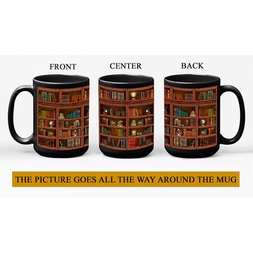 2IMT Library Bookshelf Mug Gifts For Book Lovers Women - Library Coffee Mug Book Coffee Mug Book Mug Book Club Cup Bookish Items Bookworm Mug Librarian Book Lovers Gifts for Readers Writer Black 15oz